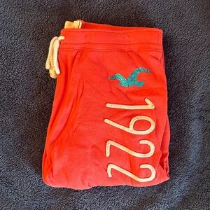 Red/Peach Drawstring Sweatpants with Hollister Logo